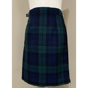 James Pringle Weavers Skirt Blue Size 8 Small Kilt‎ Tartan Check Green Blue Wool